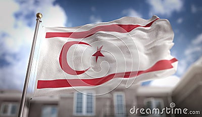 Northern Cyprus Flag 3D Rendering on Blue Sky Building Background Stock Photo