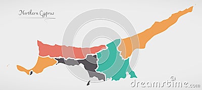 Northern Cyprus Map with states and modern round shapes Vector Illustration