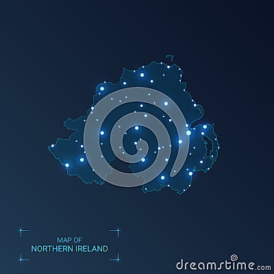 Northern Ireland map with cities. Vector Illustration