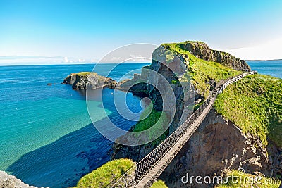 In Northern Ireland rope bridge, island, rocks, sea Stock Photo