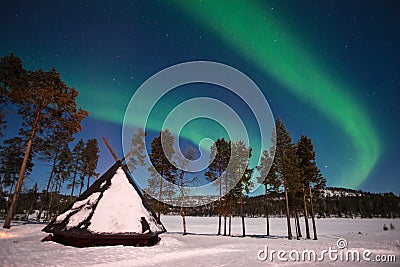 Northern lights, Aurora Borealis in Lapland Finland Stock Photo