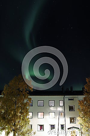 The northern light dances across the sky above LuleÃ¥ Stock Photo