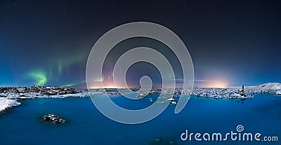 Northern lights in the Blue Lagoon Stock Photo