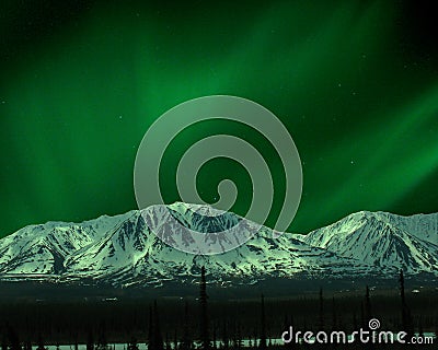 Northern Lights over Mountains in the Alaska Range Stock Photo