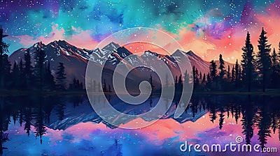 Northern Lights over Tranquil Peaks./n Stock Photo
