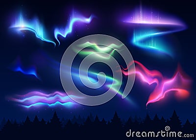 Northern Lights Realistic Set Vector Illustration