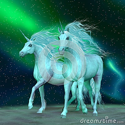 Northern Lights Unicorns Stock Photo