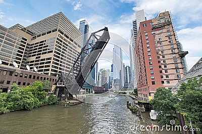 Northern Riverwalk on North Branch Chicago River in Chicago, Ill Editorial Stock Photo