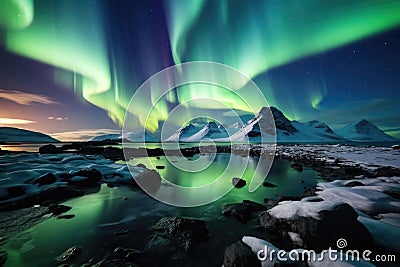 Northern sky aurora polar landscape nature snow space night light Stock Photo