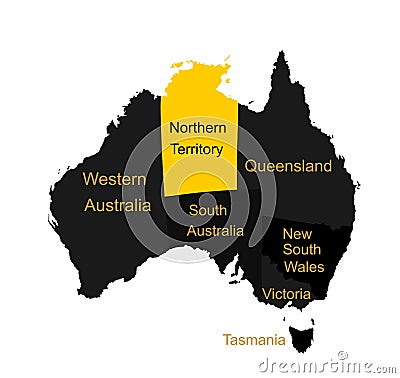 Northern Territory map. Australian map vector silhouette illustration isolated on white Vector Illustration