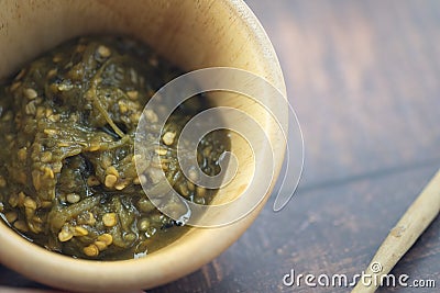 Northern Thai green chili dip or call in thai is `Nam Prik Num` Stock Photo