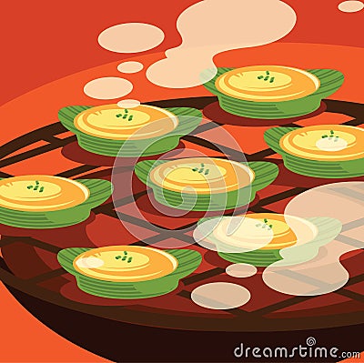 Omelet on banana leaf package grilled illustration Vector Illustration