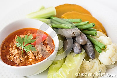 Northern Thai Pork and Tomato Spicy Dip (Nam Prik Ong) Stock Photo