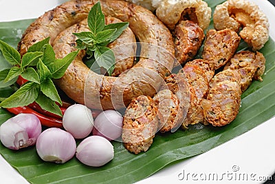 Northern Thai Sausage or Sai-Aua Stock Photo