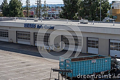 Northridge, California / USA - February 3, 2020: The vacant Sears Auto Center facility at at 1000 Northridge Fashion Ctr. will be Editorial Stock Photo