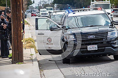 Northridge, California / USA - LAPD Ford Police Interceptor SUVs at an assault investigation in Northridge, Editorial Stock Photo