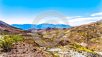 Northshore Road SR167 in Lake Mead National Recreation Area winds through semi desert landscape Stock Photo