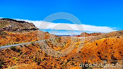 Northshore Road SR167 in Lake Mead National Recreation Area winds through semi desert landscape Stock Photo