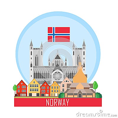 Norway background with national attractions Vector Illustration