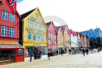 Norway Bergen, Bryggen Historical Buildings, Travel Destinations Scenics, North Europe Editorial Stock Photo