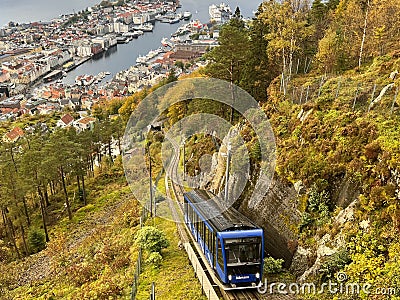 View of Bergen harbor from Floibanen Funicular in Mount Floyen in Bergen, Norway Stock Photo