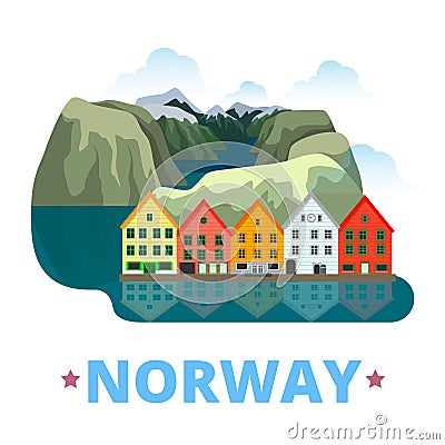 Norway country design template Flat cartoon style Vector Illustration