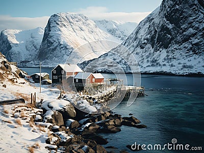 Norway fjord Made With Generative AI illustration Cartoon Illustration