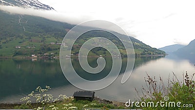 Norway fjords wood house Stock Photo