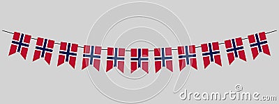 Norway flag garland, pennants on a rope for party, carnival, festival, celebration, National Day of Norway, bunting Vector Illustration