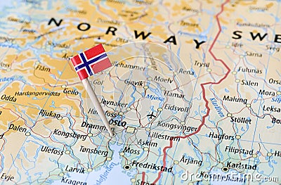 Norway flag on map Stock Photo