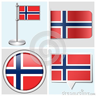 Norway flag - set of sticker, button, label Vector Illustration