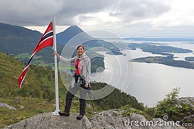 Norway hike tourist Stock Photo