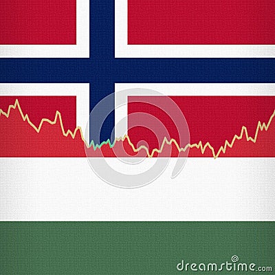 Norway and Hungary national flags separated by a line chart. Stock Photo