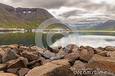 Inner harbour ÃsafjÃ¶rÃ°ur Iceland Editorial Stock Photo