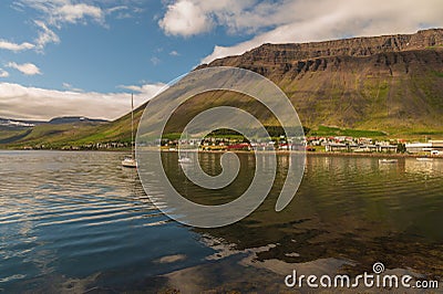 Inner harbour ÃsafjÃ¶rÃ°ur Iceland Editorial Stock Photo