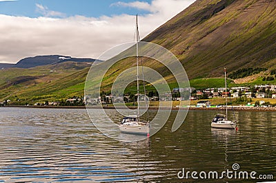 Inner harbour ÃsafjÃ¶rÃ°ur Iceland Editorial Stock Photo