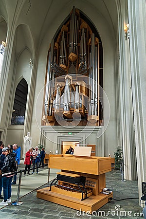 Hallgrimskirkja Church organ and pipes Reykjavik Iceland Editorial Stock Photo