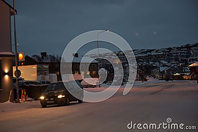 Streets of the city in the winter in the polar night Editorial Stock Photo