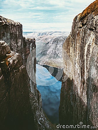 Norway Kjerag mountains rocks travel Landscape Stock Photo