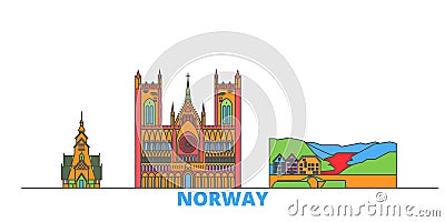 Norway line cityscape, flat vector. Travel city landmark, oultine illustration, line world icons Vector Illustration