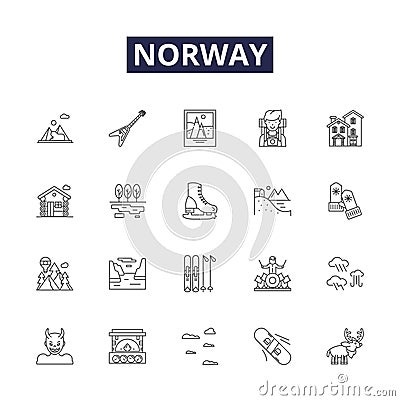 Norway line vector icons and signs. travel, scandinavia, mountain, sea, fjord, landscape, nature,water outline vector Vector Illustration