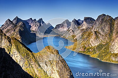 Norway, Lofoten Islands, Coast Landscape Mountains Fjords Stock Photo