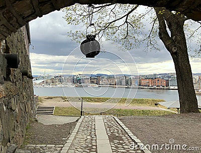 Norway, Oslo, view of Aker Brygge from the Akershus Fortress Stock Photo