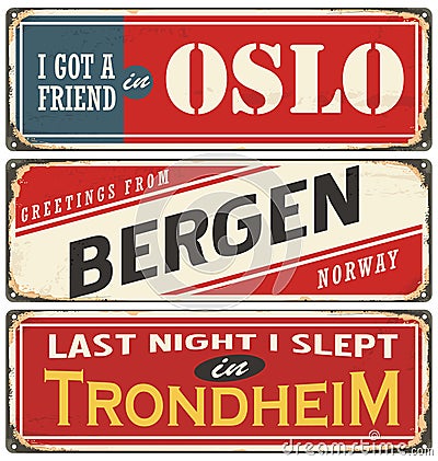 Norway retro signs collection Vector Illustration