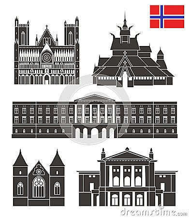 Norway set. Isolated Norway architecture on white background Vector Illustration