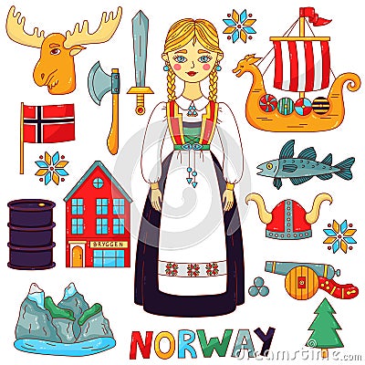 Norway traditional icons vector set Vector Illustration