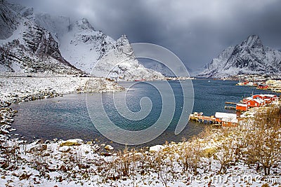 Norway Travelling and Destinations. Picturesque Reine Viewpoint Stock Photo