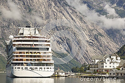 Norwegian fjord landscape. Cruise travel. Eidfjord village. Visit Norway. Stock Photo