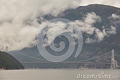 Norwegian fjord landscape. Hardanger bridge. Sorfjorden area. Vi Stock Photo