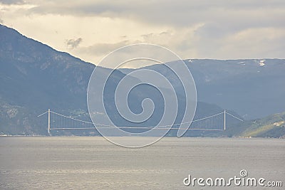 Norwegian fjord landscape. Hardanger bridge. Sorfjorden area. Vi Stock Photo